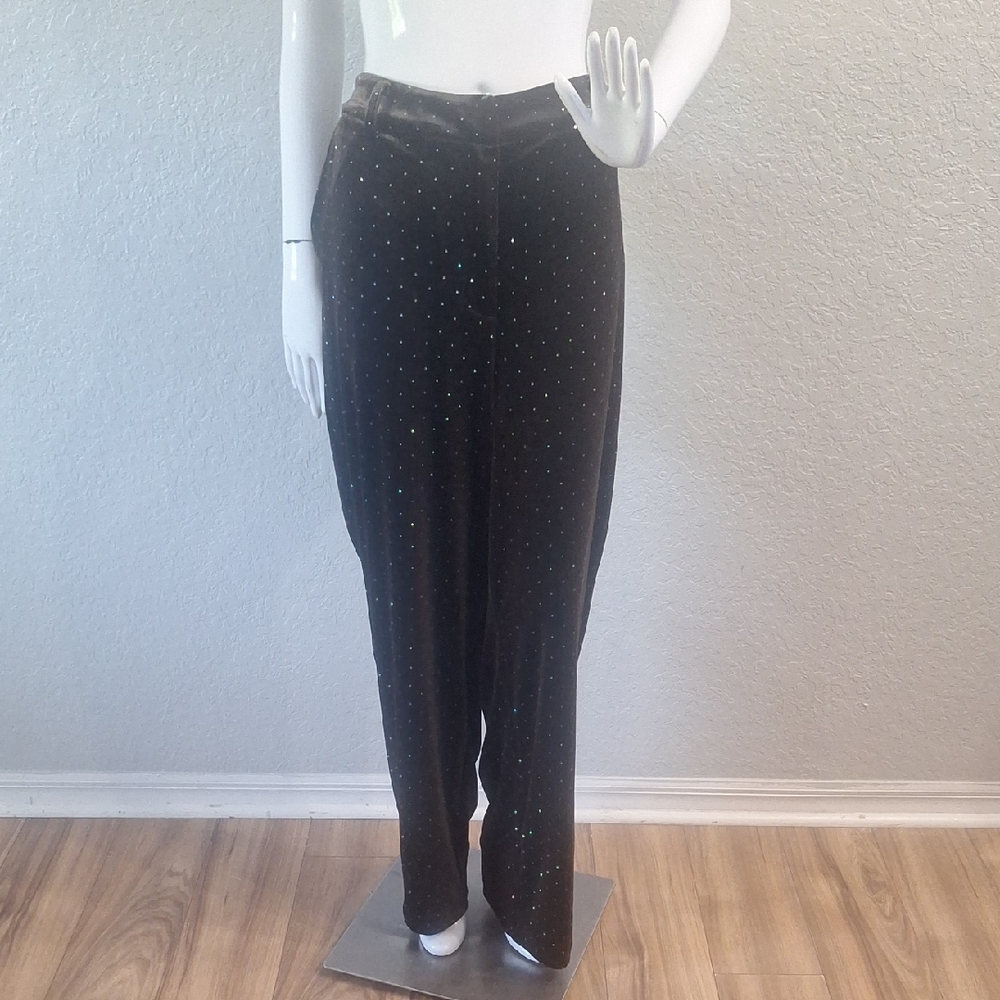 Skies Are Blue Curvy Pants Brown Velvet With Embellishments